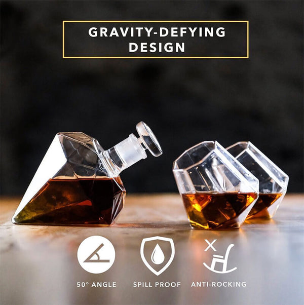 Diamond Whiskey Decanter Set With 2/4 Diamond Glasses