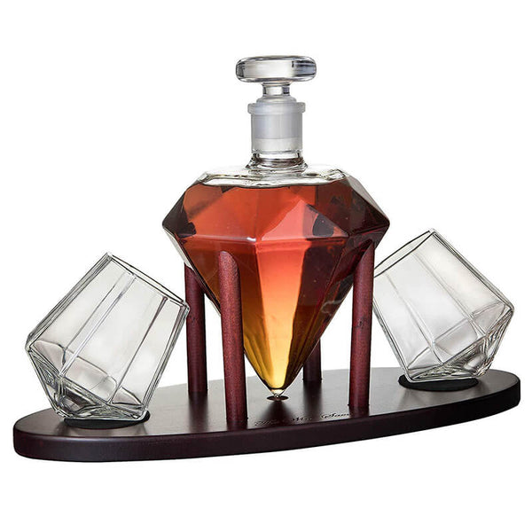 Diamond Whiskey Decanter Set With 2/4 Diamond Glasses