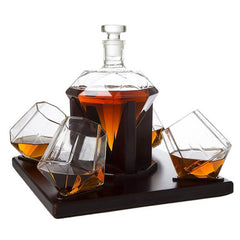 Diamond Whiskey Decanter Set With 2/4 Diamond Glasses