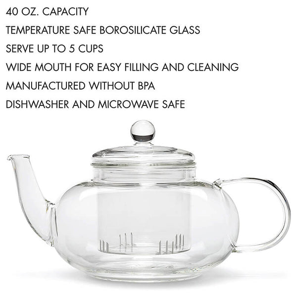 Glass Teapot with Glass Infuser and Glass Lid