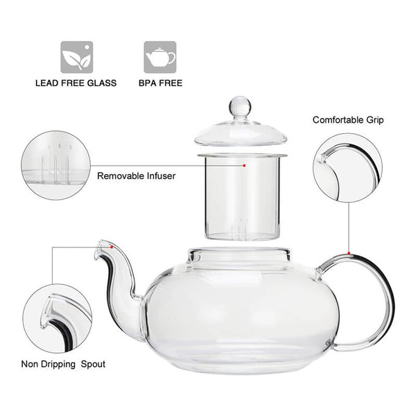 Glass Teapot with Glass Infuser and Glass Lid