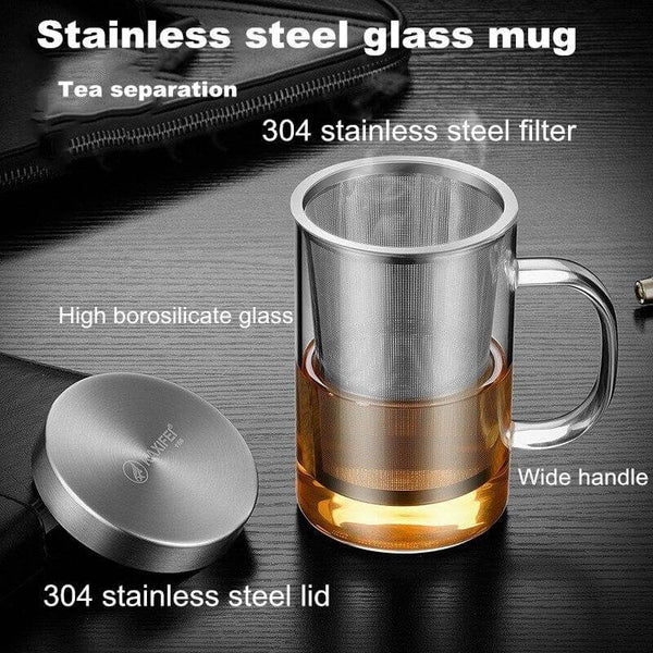 Glass Tea Mug With Stainless Steel filter and Lid