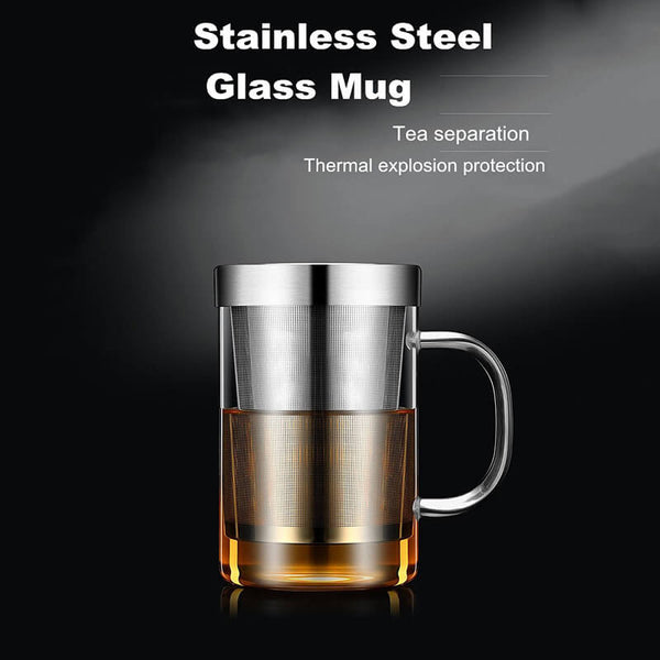 Glass Tea Mug With Stainless Steel filter and Lid