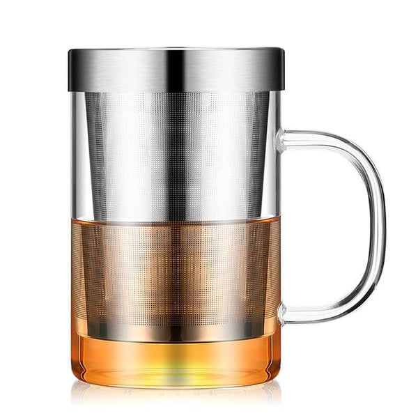 Glass Tea Mug With Stainless Steel filter and Lid