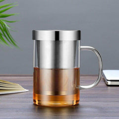 Glass Tea Mug With Stainless Steel filter and Lid