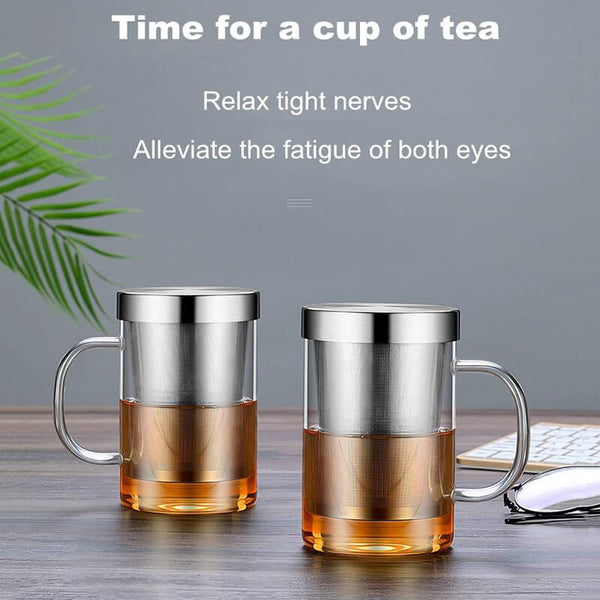 Glass Tea Mug With Stainless Steel filter and Lid