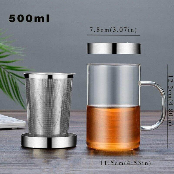 Glass Tea Mug With Stainless Steel filter and Lid