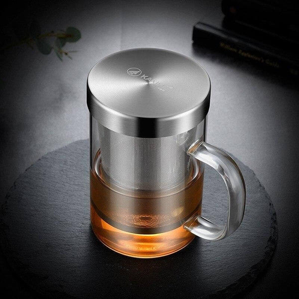 Glass Tea Mug With Stainless Steel filter and Lid