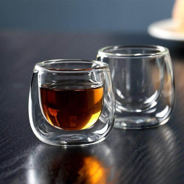 Set of 2 Round Double Wall Glass Cups