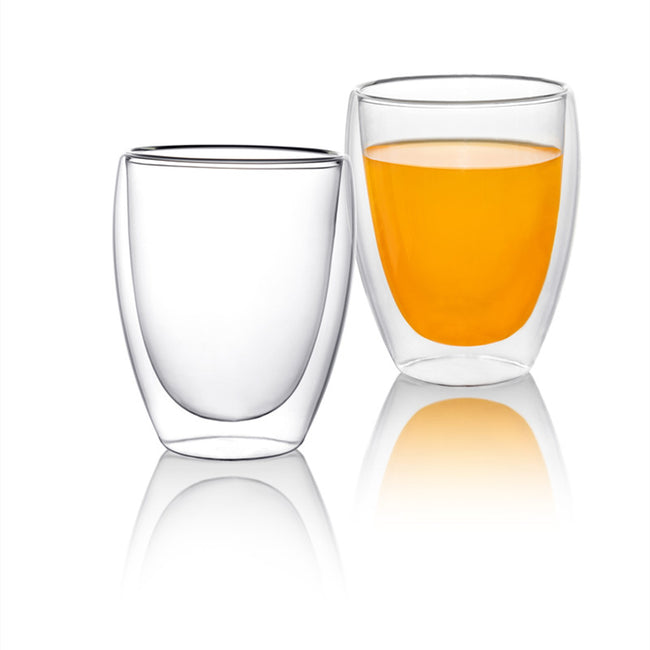 Set of 2pcs 12oz/350ml Double Wall Glass Cups for Tea Coffee